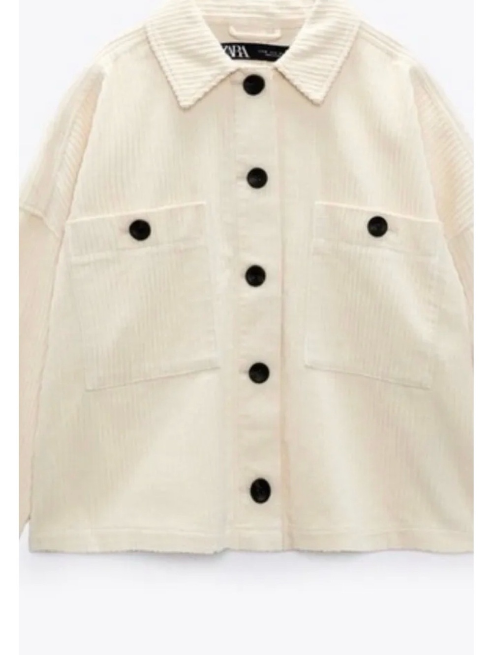 Zara Cream Corduroy Boxy Jacket with Black Buttons